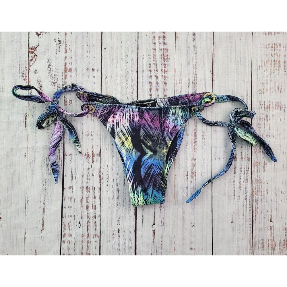 NWT Sol e Energia Tropical Leaf Print Side Tie Brazillian Bikini Bottoms G/L